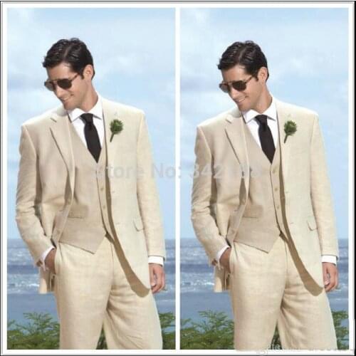 Custom Made Slim Groom Tuxedos Beige Two Buttons Side Slit Best Man Suit Wedding Groomsman Men Suits Bridegroom/best man suitswe