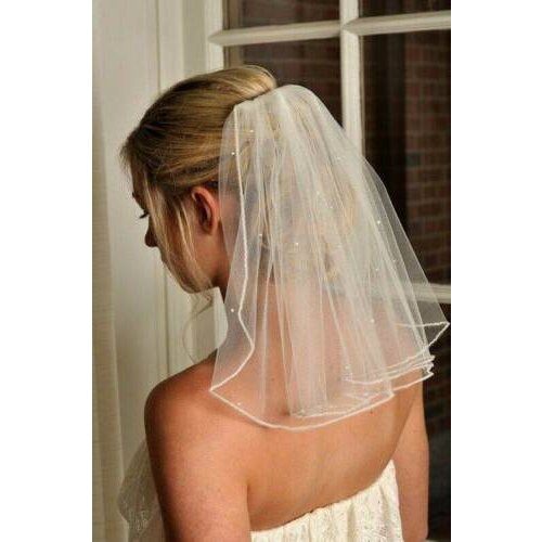 Wedding veil white with crystals bride bridal elegant beautiful short tulle comb 2023