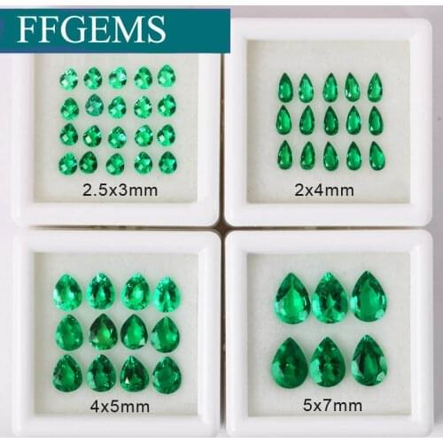 VVS Small Pear Water Drop Lab Created Emerald green Loose Gemstone certificate 1PCS DIY silver gold fine Jewelry free shipping
