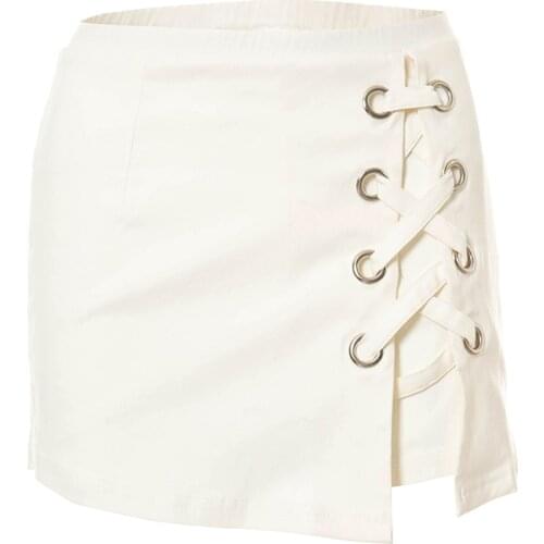 Women Summer Pantskirt Solid Color Elastic Low-Waist Short Skirt Pants with Cross Straps for Girls White