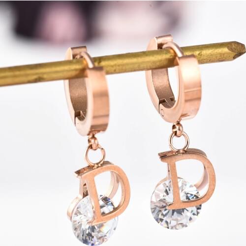 Vintage Luxury Letter D Crystal Earrings For Women Stainless Steel Gold Small Delicate Stud Earrings Brand Fashion Jewelry Gift