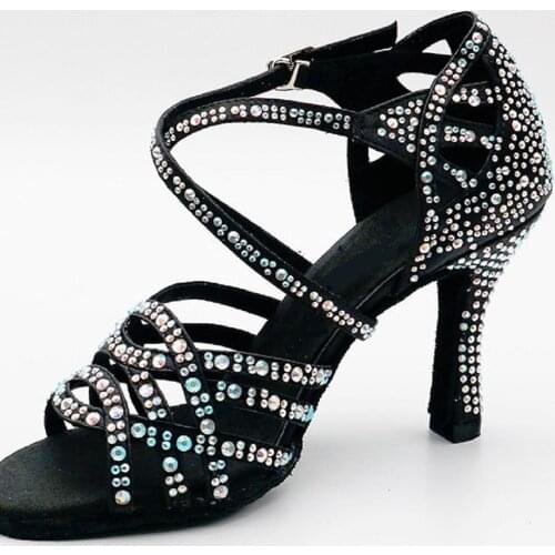 Ailove Rhinestone Ballroom Latin Dance Shoes Pearl Women Salsa Waltz Swing Rumba Sandals High Heel 7.5cm Software Shoes ALS046