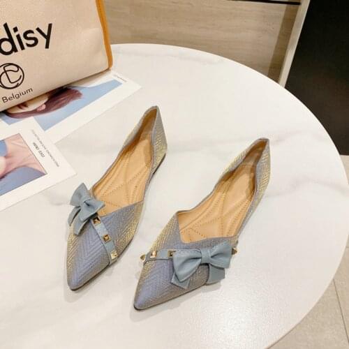 Womens Shoes PU Side Empty Bowknot Lady Flats Pointed Toe Casual Loafers Spring Summer Fashion Soft Sole Women Flat Heel Shoes