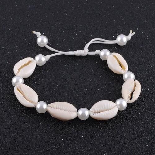 Trendytime new fashion simple handmade natural seashell pearl bracelet shells charm bracelets women beaded strand bracelet