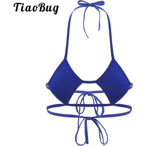 TiaoBug Women Halter Rhombic Shape Cups Backless Self-tie Mini Micro Bikini Bra Tops Female Solid Color Sexy Lingerie Bralette
