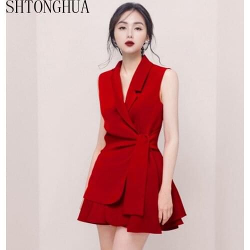 2019 Summer High Quality Womens Set French Elegant Sleeveless Chic Lrregular Blazer Top + Ruched Mini Skirt Suits 2 Piece Sets