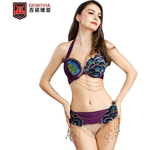 Professional Belly Dance Costume ballroom women dance competition dance Bra+Belt