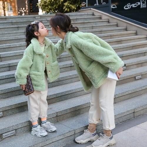 Parent Child Girls Winter Fur Coat Mother and Daughter Clothes Matching Family Outfits Look Mommy and Me Outwear Dress Jackets