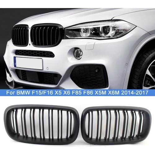 1Pair Car Matte Black 2 Slat Front Bumper Kidney Grilles Sport Grill Replacement For BMW F15/F16 X5 X6 F85 F86 X5M X6M 2014-2017