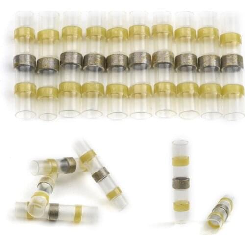 10Pcs/Set Yellow Heat Shrink Solder Sleeves Tube Waterproof Tinned Copper Electrical Wire Crimp Butt Terminals Connectors 4mm2