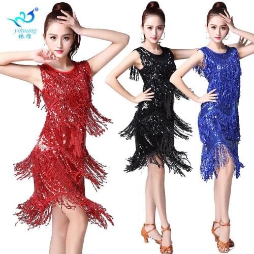 2019 new Latin dance sequins tassel performance dress clothing Latin dance costume party stage dress