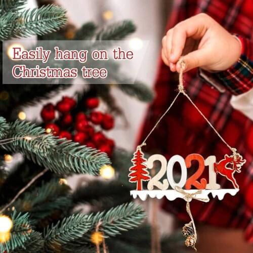 Behogar 2021 Christmas Hanging Decoration Deer Tree Wooden Pendant Ornament for Home Office Mall Xmas New Year Decor Supplies