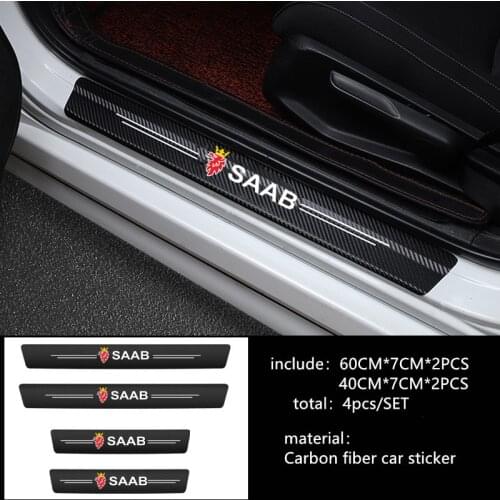 Car-Styling 4PCS Carbon Fiber Door Sill Carbon Fiber Sticker Decals For SAAB 9-3 9-5 93 9000 900 9-7 600 99 9-X 97X Turbo