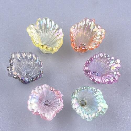 500g Transparent Acrylic Flower Bead Caps AB Color Beads For DIY Jewelry Making, 10x12x12mm, Hole: 1.2mm; about 1960pcs