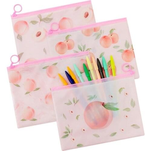 A5 Cute fruit Peach Pencil Case Kawaii PVC Document Bag Multifunction Cosmetic Storage Bag student stationery friend kids gift