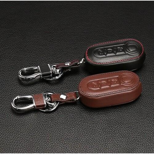 Classic design 100% Leather Key Car Key Holder Car Cover Case for Fiat 500 Panda Punto BravoCar Duster 3 buttons remote control