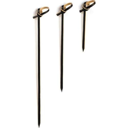 Free Shipping - 200/Pack, Party Wedding Suppliers Disposable Tableware, 120mm Cocktail Black Knotted Bamboo Pick Fruit Skewer
