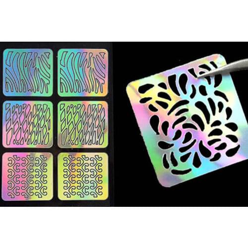 BQAN 144Tips 24Sheets Laser Nail Art Hollow Stickers Nail Vinyls 3D Image Transfer Guide Stencil Set Irregular Pattern Mixed