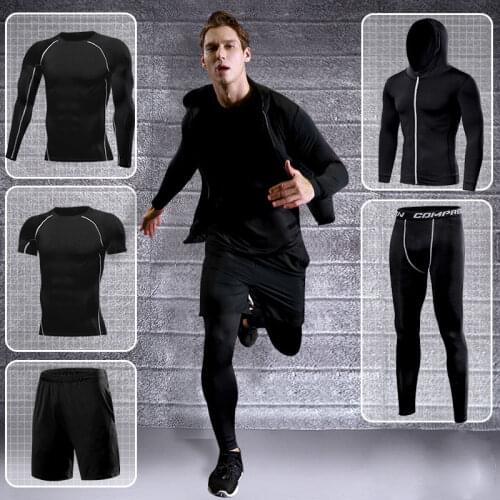 Quick Dry 5PCS Running Set Men Compression Basketball Running Sports Suits Gym Fitness Sportswear Running Jogging Tights Clothes
