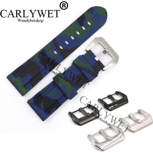 CARLYWET 24mm Wholesale Camo Blue Waterproof Silicone Rubber Replacement Wrist Watch Band Strap Belt With Buckle
