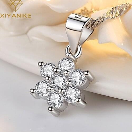 XIYANIKE 925 Sterling Silver Snowflake Flower Crystal Zircon Pendant Necklace Fashion Boutique High Quality Jewelry Refinement