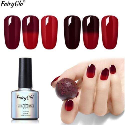 FairyGlo10ML Wine Red Thermal Temperature Change Gel Nail Polish Soak Off UV Gel Nail Semi Permanent Changing Color Gel Varnish