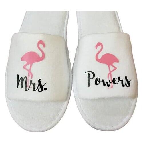 Customize name title Flamingo Luau wedding bridesmaid bride spa slippers Matron of honor Bachelorette party favors gifts