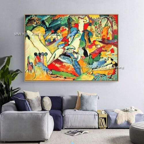 Kandinsky 100% Handmade Abstract Portrait Oil Painting Artist Yellow Red Hand-Painted Knife Palette Painting on Canvas