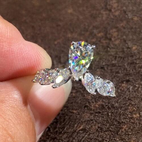 White Water Drop CZ Finger Rings for Women Girls Solid 925 Sterling Silver Engagement Wedding Band Fine Jewelry