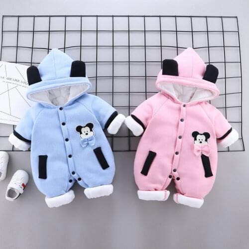 2021 Winter Newborn Fleece Velvet Rompers Overalls Clothes Infant Baby Boys Girls Cartoon Mickey Mouse Thicken Warm Pure Coats