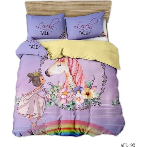 2-3 Pieces Rainbow Unicorn Pattern Bedding Set Down Bed Cover Pillowcase Children Adult Bedroom Decoration Home Textile Knitwear