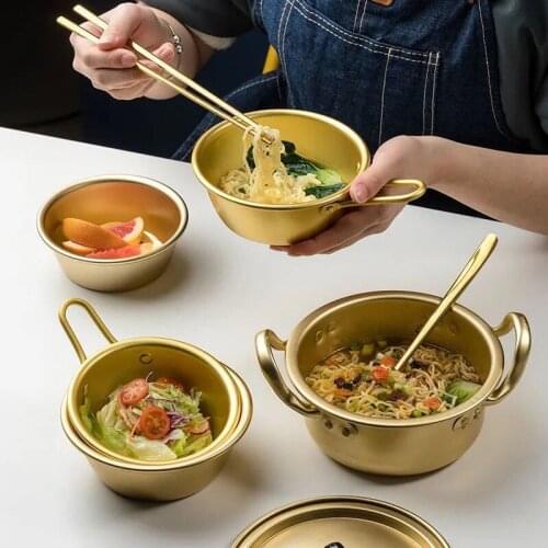 Gold Rice Wine Bowl with Handle Korean Aluminum Round Makgeolli Wine Cup Seasoning Dish Kitchen Food Dipping Sauce Container