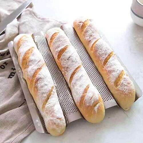Baguette Pan Gold French Bread Pan Ultra-Ventilate Baguette Baking Tray Non-Stick Perforated French Baguette Bread Pan for Oven