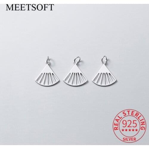 MEETSOFT Trendy 2pcs/lot 925 Sterling Silver Fan Hollow Charms Special of DIY Handmade Necklace Decoration jewelry Accessories