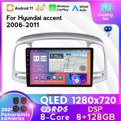 MEKEDE IPS 6+128G DSP Android 11 Car Radio Multimedia Player for Hyundai Accent 2006-2011 GPS Navigation Carplay Auto WIFI BT