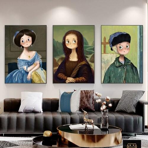 Cartoon Cute Civilized Woman And Woman Wall Art Character Poster Canvas Decoration Painting Poster Home Decoration Living Room