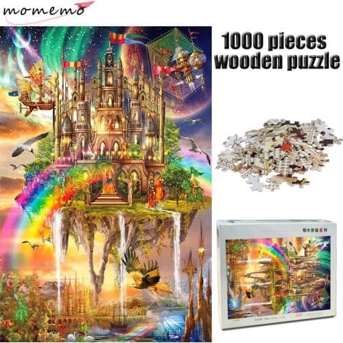 MOMEMO Fantastic Rainbow Castle 1000 Pieces Wooden Adult Puzzle Beautiful Landscape Puzzle Decompression Toys for Children