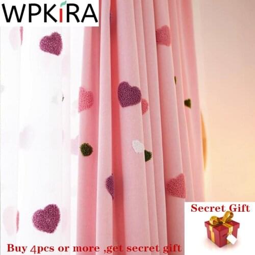 Cartoon Blackout Curtain For Baby Girls Children Bedroom Embroidered 3D Pink Love Heart Luxury Window Drapes Living Room M057H