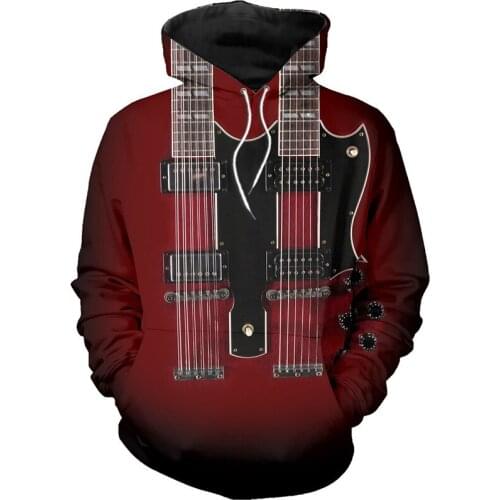 New men and women street sweatshirts JP double neck guitar 3D full-print hoodie autumn and winter Harajuku casual zipper hoodie