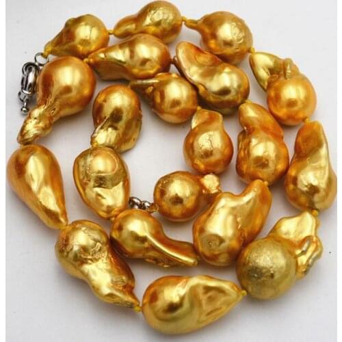 NEW 14X19 MM GOLD BAROQUE PEARL NECKLACE 18" 36"