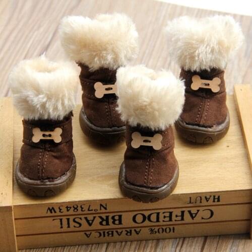 Thick Fur Pet Shoes Winter Small Dog Shoes Anti-slip Warm Dog Snow Boots For Teddy Chihuahua