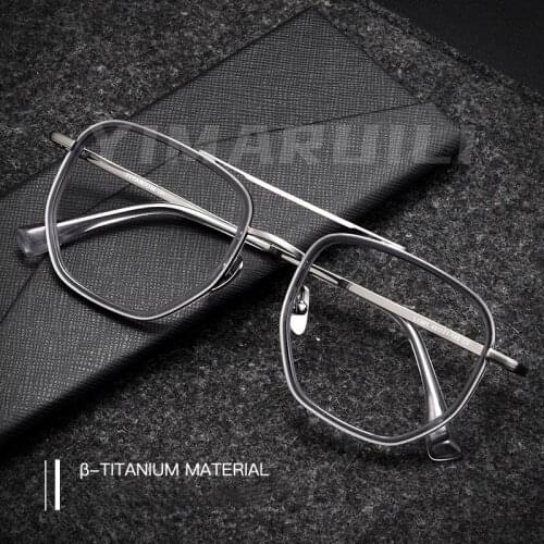 YIMARUILI Men And Women Double Beam Retro Plate Glasses Frame Ultra Light Pure Titanium Optical Prescription Glasses Frame L1361