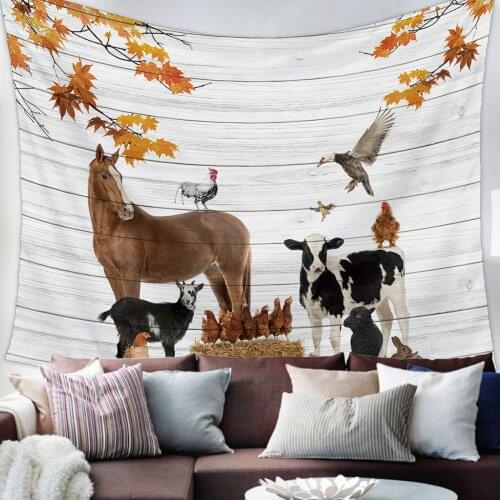Autumn Horse Cow Deciduous Wood Grain Tapestry Wall Hanging Living Room Decor Wall Hanging Tapestry Yoga Mat Home Decor Art