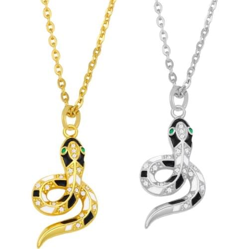 FLOLA Gold Vermeil Snake Pendant Necklace For Women CZ Pave Rhinestone Necklace Cubic Zirconia Animal Jewelry Accessories nkeu44