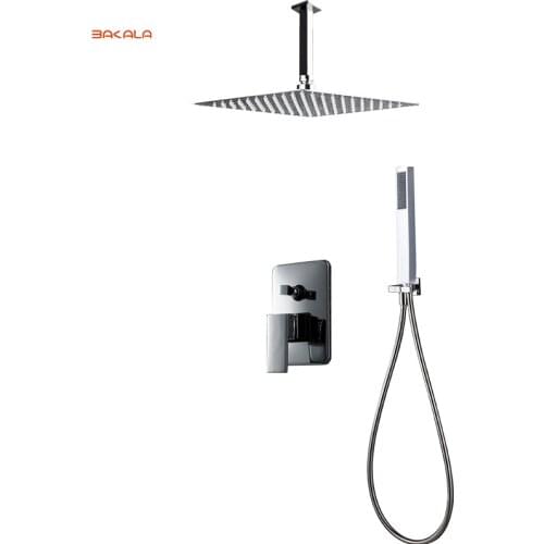 BAKALA Luxury 8-10-12-16 inch Stainless Steel Ceiling Mount Bathroom Rain Shower Faucets Head Shower Set With Hand Shower BR-CP