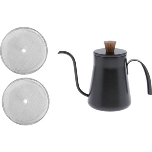 Hand Pour over Coffee Kettle Long 4mm Spout and Lid 400Ml with 2Packs French Press Filters for 34 OZ,8 Cup French Press