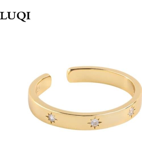 S925 Silver Plated Platinum Zircon Sun Gold Fashion Personality Open Ring J0946