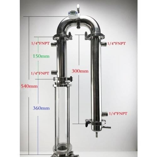 NEW 1.5" (38mm) OD50.5 Sanitary Distiller Glass Column ,Glass Reflux Tower Combination,Stainless Steel 304