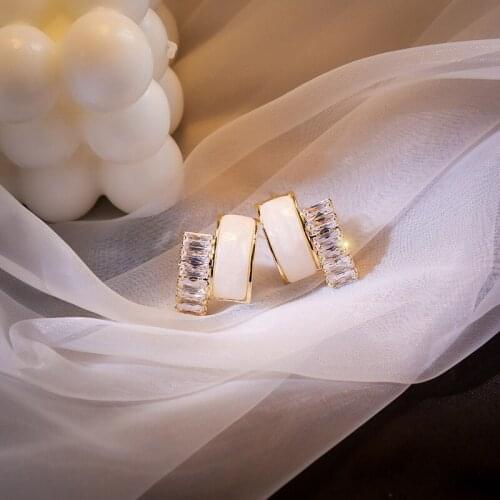 Hangzhi Korean wild niche inlaid zirconium opal earrings temperament fashion personality simple niche earrings for women