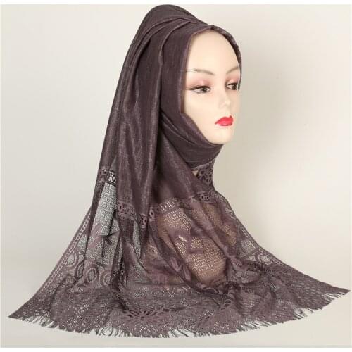 2019 women plain cotton lace scarf Head hijab wrap solid thin cover-up shawls tassel foulard femme headband muslim hijabs store